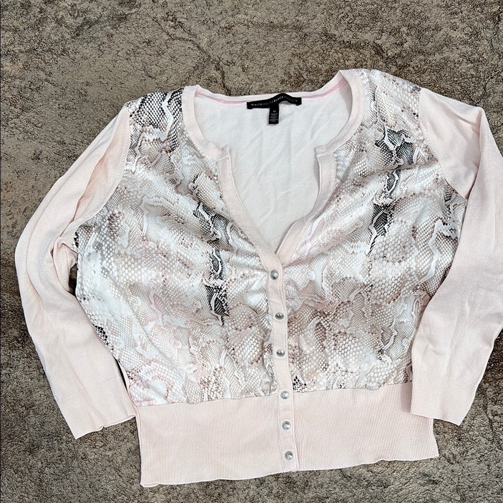 White House Black Market Pink and White Cardigan